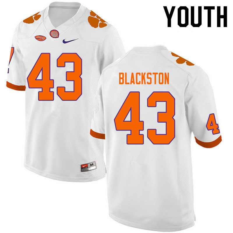 Youth #43 Will Blackston Clemson Tigers College Football Jerseys Sale-White